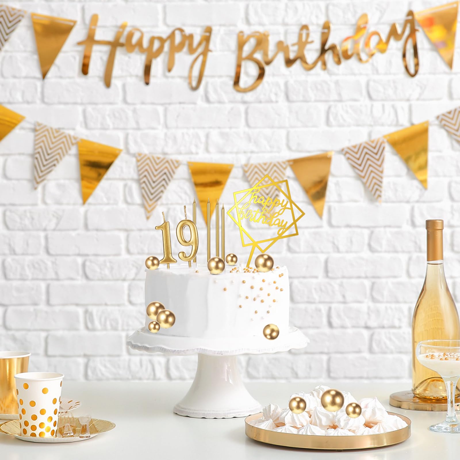 Yerliker 34-Piece Gold Happy Birthday Cake Topper Set with Candles and Decorations