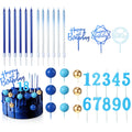 Yerliker 34-Piece Navy Blue Birthday Cake Toppers Set with Acrylic Sign, Numeral Candles, and Ball Decorations