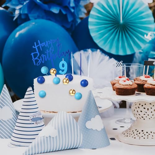 Yerliker 34-Piece Navy Blue Birthday Cake Toppers Set with Acrylic Sign, Numeral Candles, and Ball Decorations