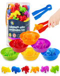 Yetonamr Counting Dinosaurs Montessori Toys – 36-Piece Animal Sorting Set with Bowls and Tweezers for Ages 3-8