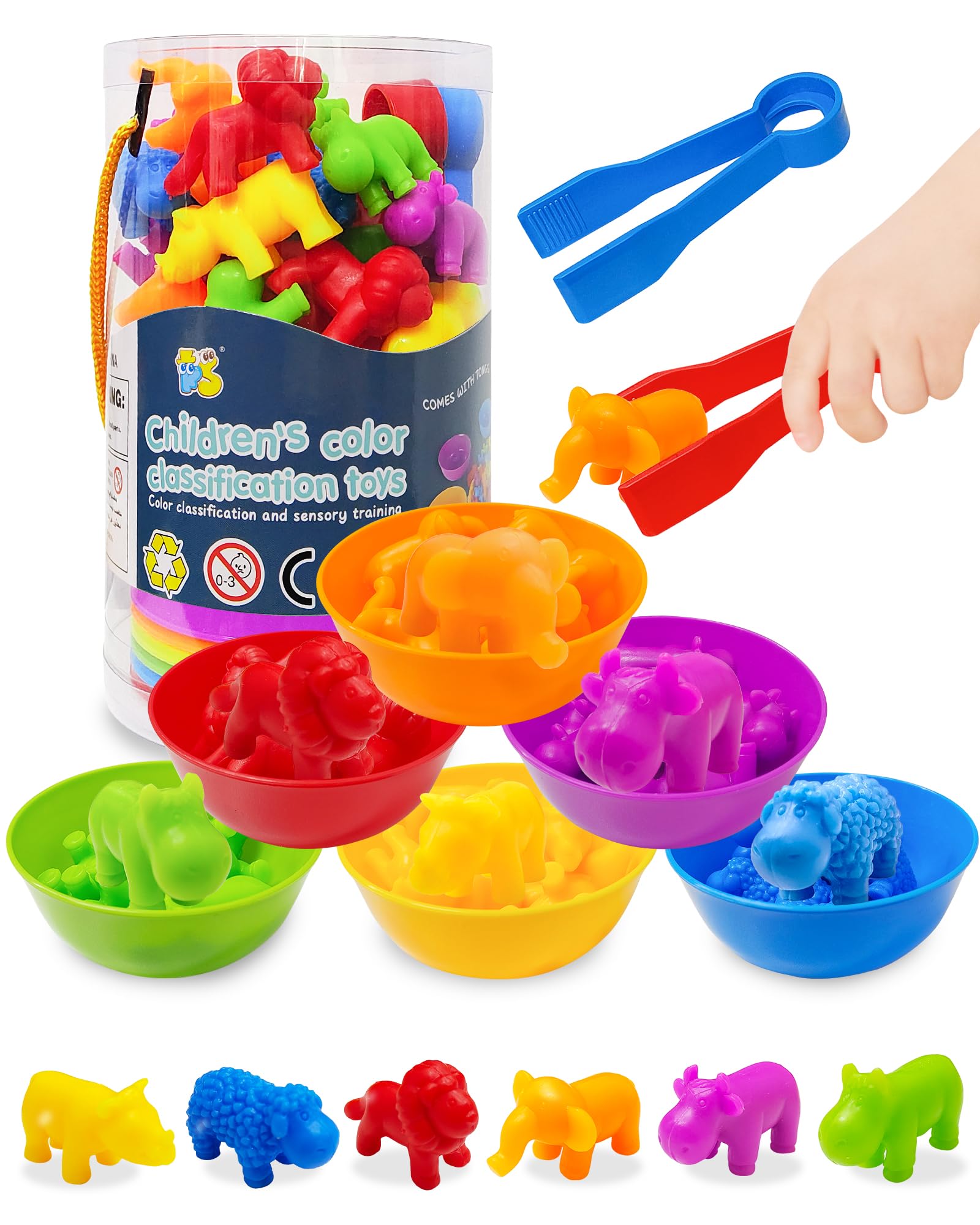 Yetonamr Counting Dinosaurs Montessori Toys – 36-Piece Animal Sorting Set with Bowls and Tweezers for Ages 3-8