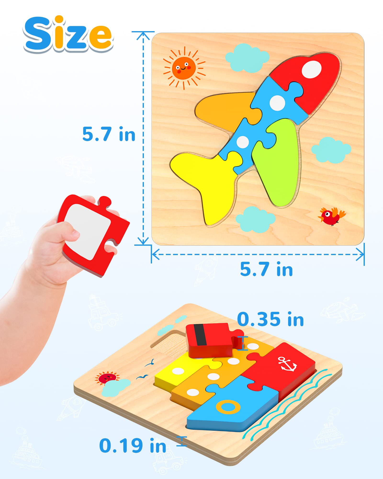 Yetonamr Wooden Toddler Puzzles – 4 Vehicle Montessori Toys for Boys Girls