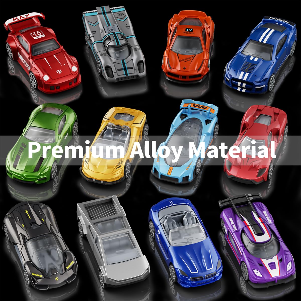 Yewkou 1:64 Scale Die-Cast Metal Toy Cars 12-Pack - Pickup, Racing, and Sports Cars for Kids Age 3+