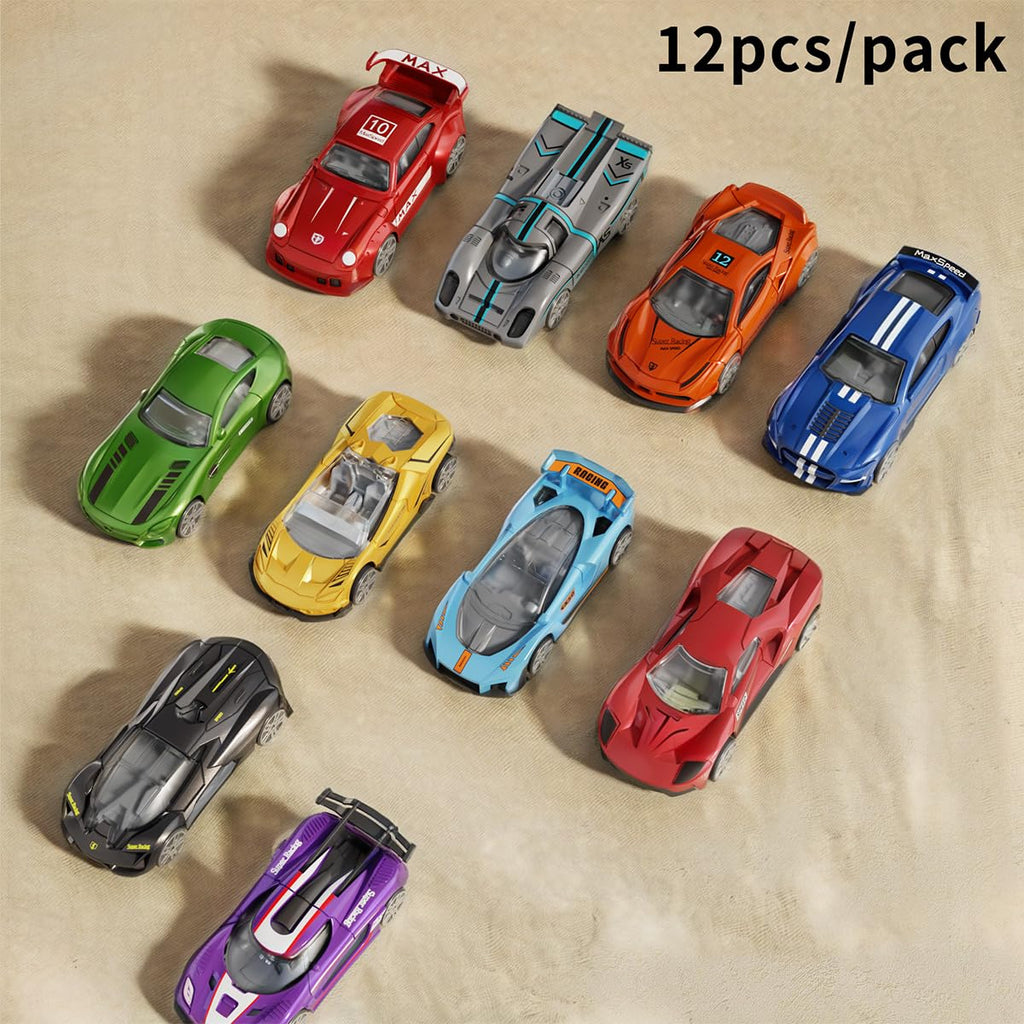 Yewkou 1:64 Scale Die-Cast Metal Toy Cars 12-Pack - Pickup, Racing, and Sports Cars for Kids Age 3+