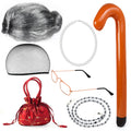 Yewong Old Lady Costume Set - 7-Piece Grandma Wig, Glasses, Inflatable Cane, and More (Grey)