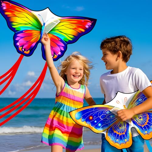YFAFENGS Double Kite Set: Butterfly & Skull Kites for Kids and Adults, Easy to Fly and Portable