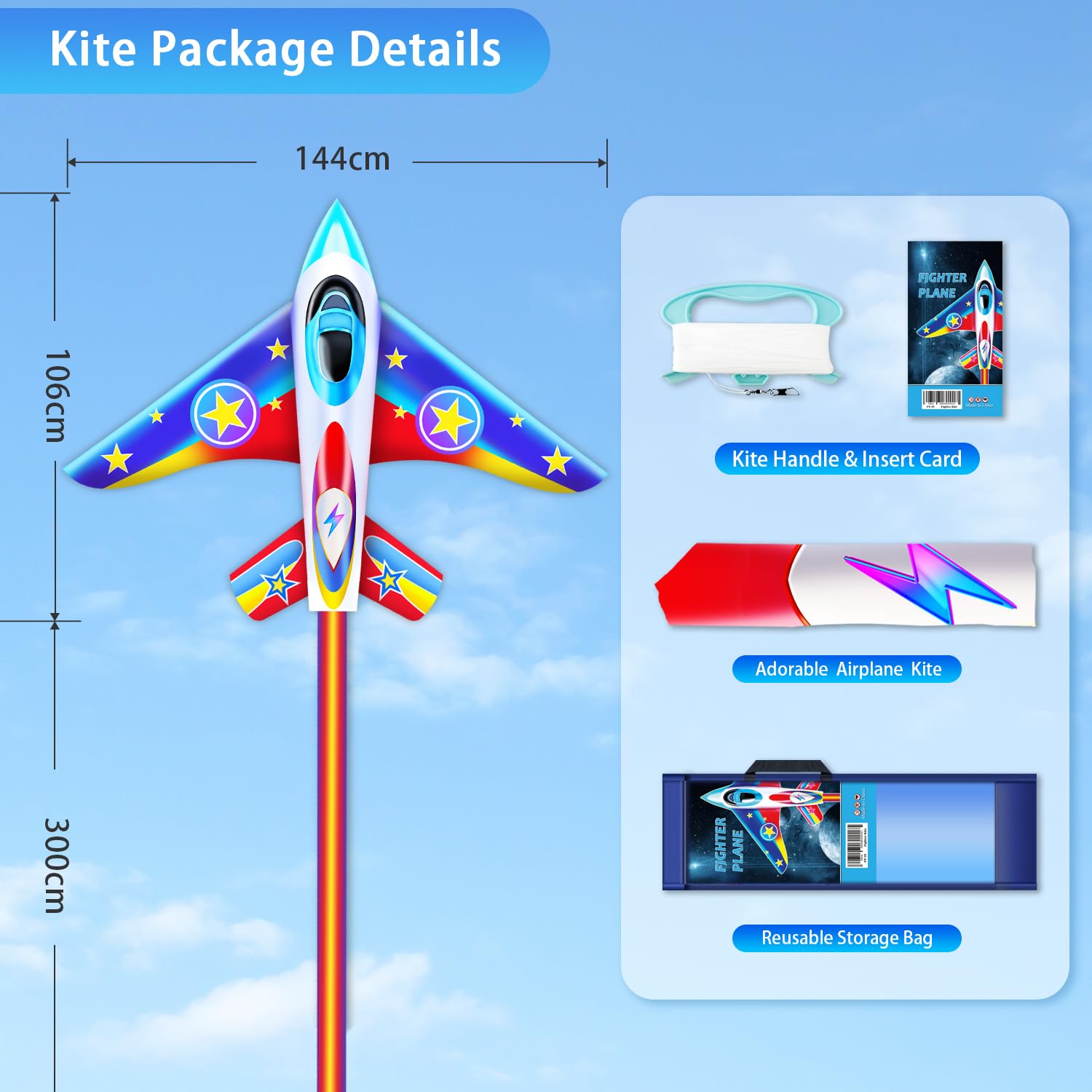 YFAFENGS Fighter Jet Kite for Kids & Adults - Easy Fly Single Line Airplane Kite with Long Tail, 56.7 Inch Large Outdoor Kite for Beach Park