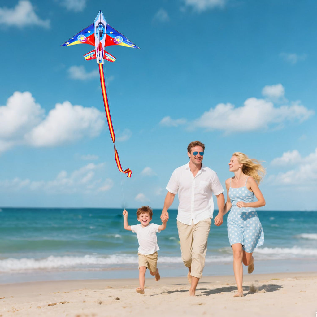 YFAFENGS Fighter Jet Kite for Kids & Adults - Easy Fly Single Line Airplane Kite with Long Tail, 56.7 Inch Large Outdoor Kite for Beach Park