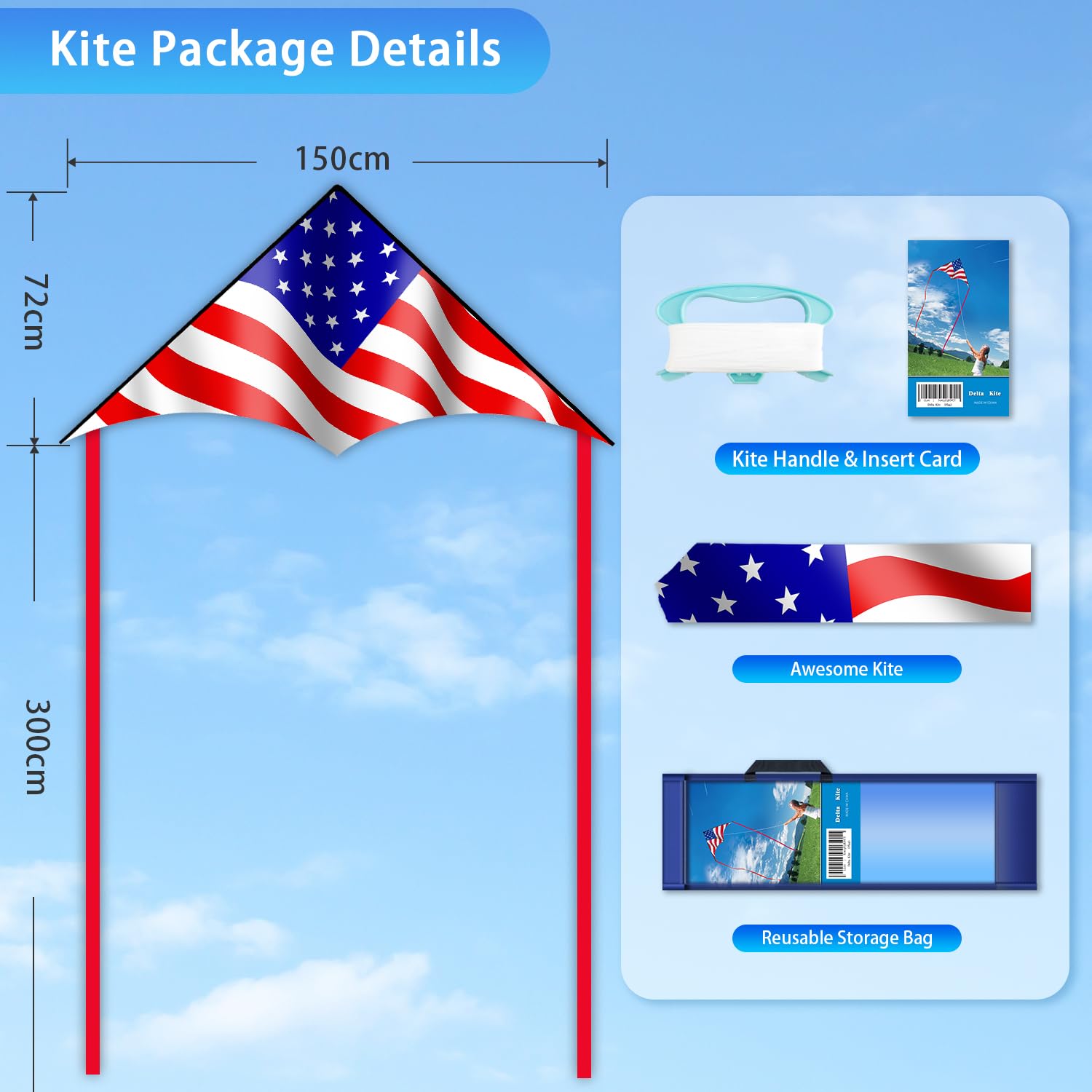 YFAFENGS Large Delta Kite for Kids & Adults – Waterproof, Easy to Fly with Line and Handle
