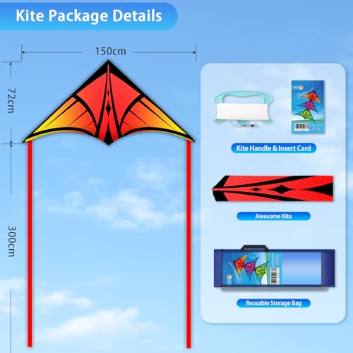 YFAFENGS Large Delta Kite Orange – Easy-to-Fly Outdoor Kite for Kids and Adults, Includes Line and Handle