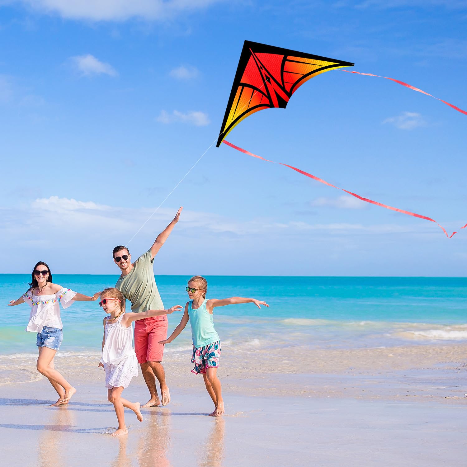 YFAFENGS Large Delta Kite Orange – Easy-to-Fly Outdoor Kite for Kids and Adults, Includes Line and Handle