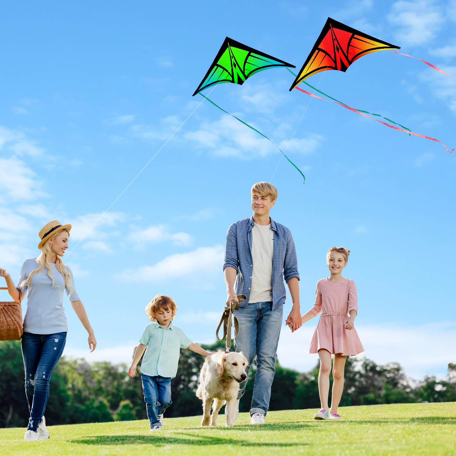 YFAFENGS Large Delta Kite Orange – Easy-to-Fly Outdoor Kite for Kids and Adults, Includes Line and Handle