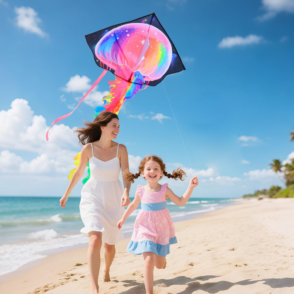 YFAFENGS Large Jellyfish Kite – Easy to Fly for Kids & Adults, Colorful Ripstop Polyester