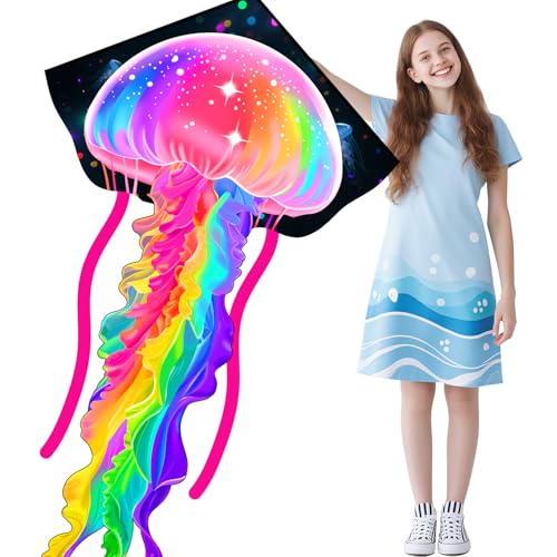 YFAFENGS Large Jellyfish Kite – Easy to Fly for Kids & Adults, Colorful Ripstop Polyester