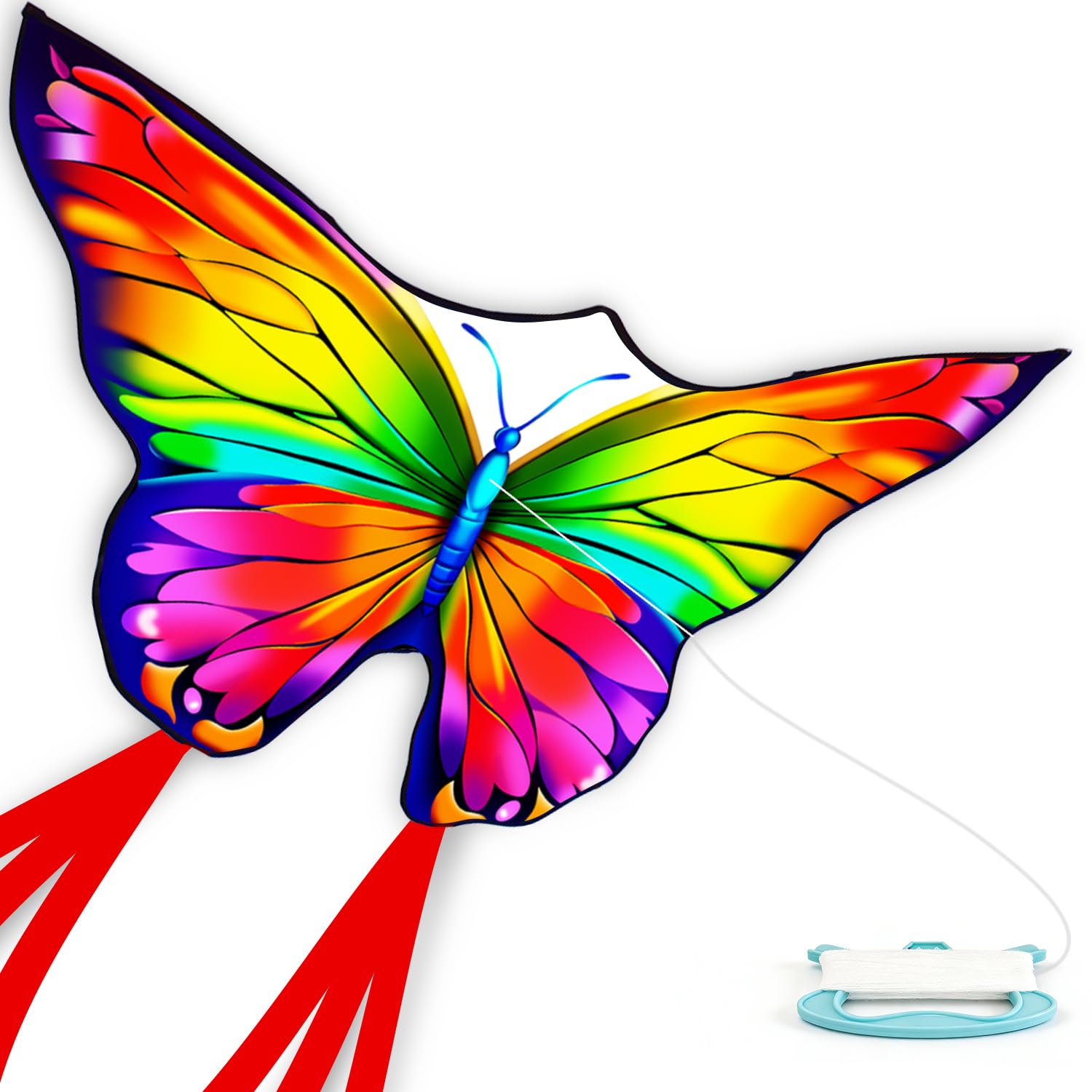 YFAFENGS Rainbow Butterfly Kite – Easy to Fly for Kids & Beginners, Durable Polyester with Long Tail for Stability