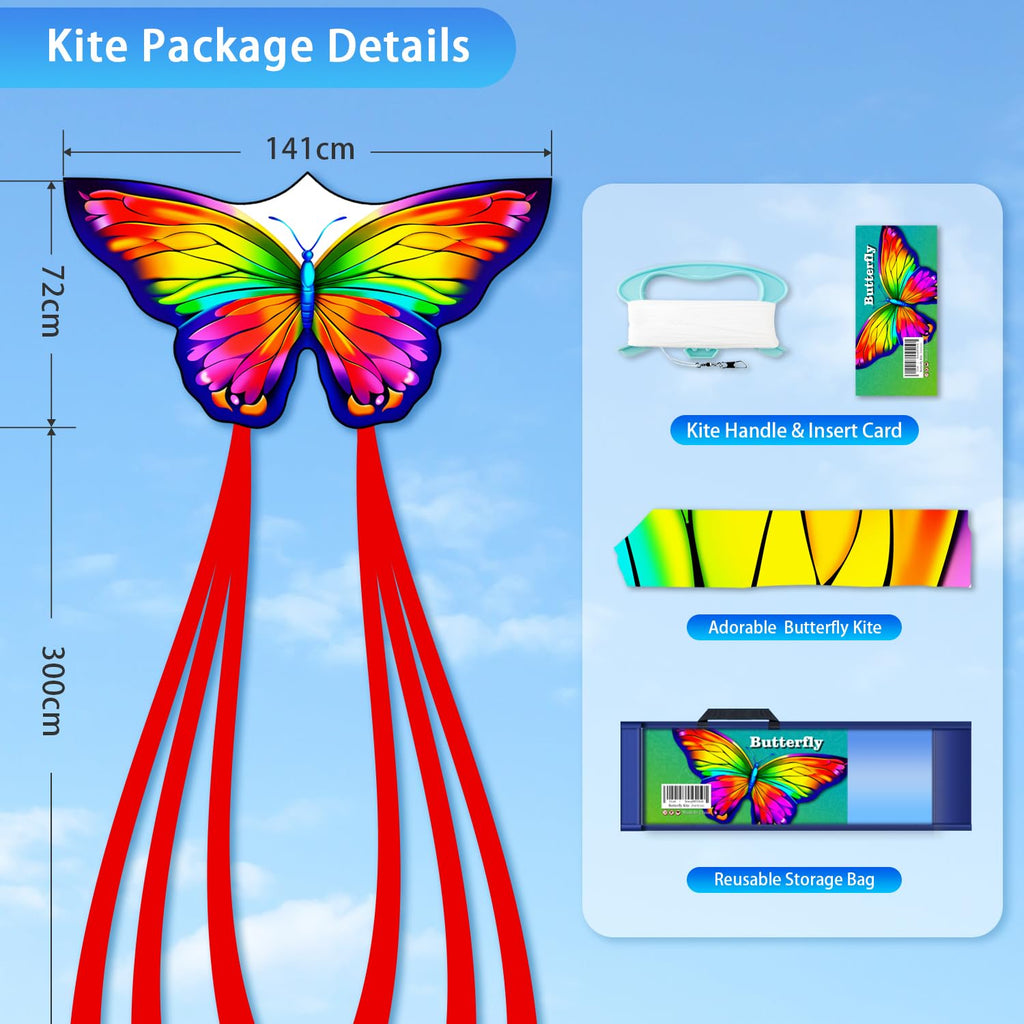 YFAFENGS Rainbow Butterfly Kite – Easy to Fly for Kids & Beginners, Durable Polyester with Long Tail for Stability