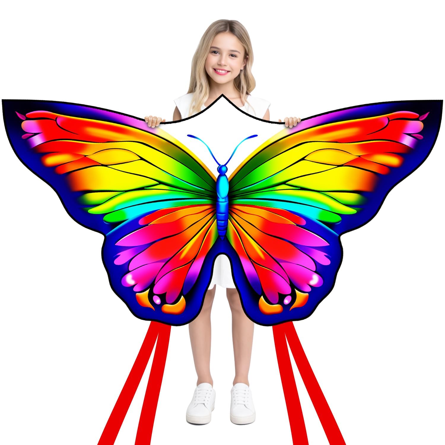 YFAFENGS Rainbow Butterfly Kite – Easy to Fly for Kids & Beginners, Durable Polyester with Long Tail for Stability