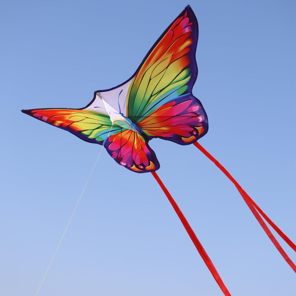 YFAFENGS Rainbow Butterfly Kite – Easy to Fly for Kids & Beginners, Durable Polyester with Long Tail for Stability