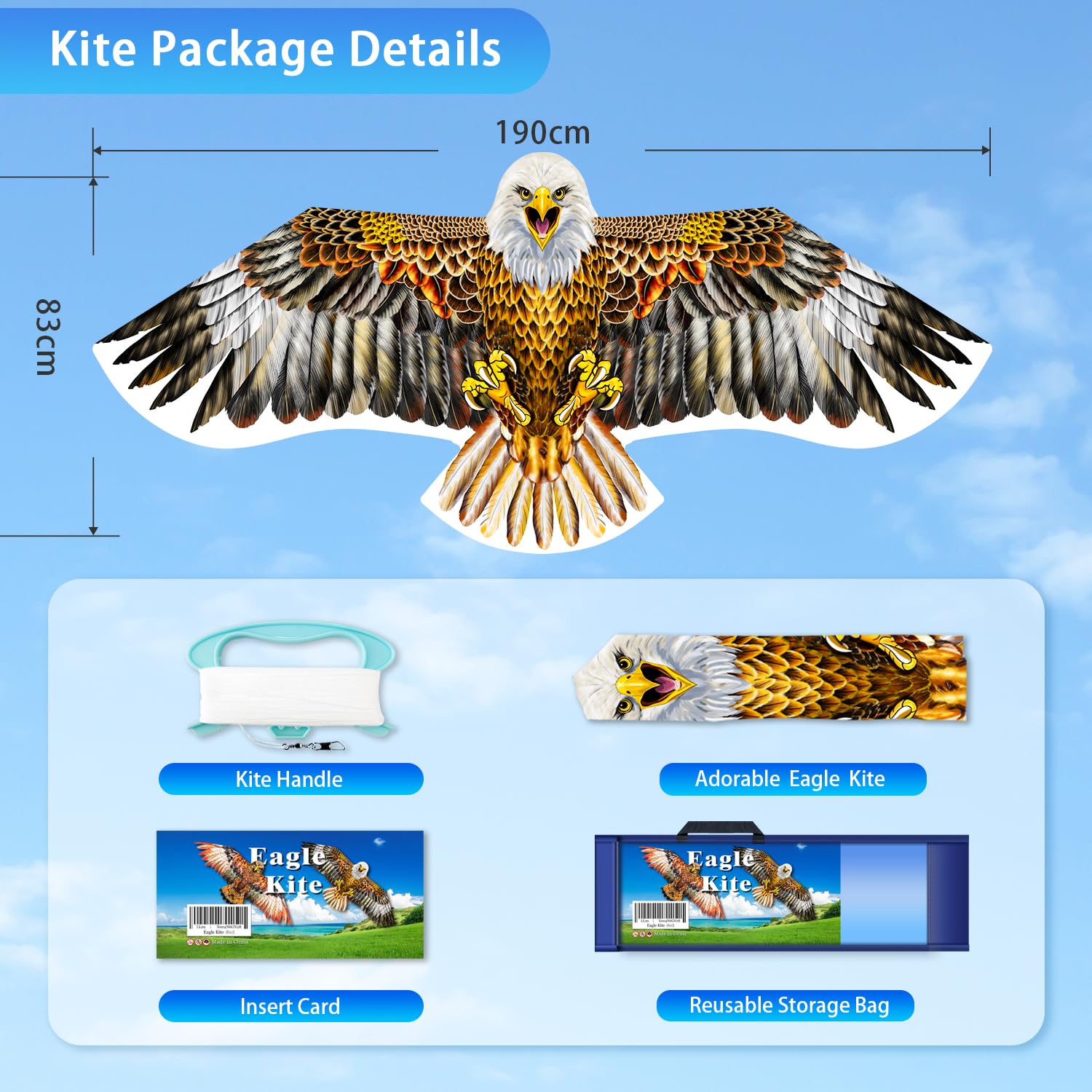YFAFENGS Realistic Bald Eagle Kite – Durable Polyester Kite for Adults & Kids, Easy to Fly at Beach or Park