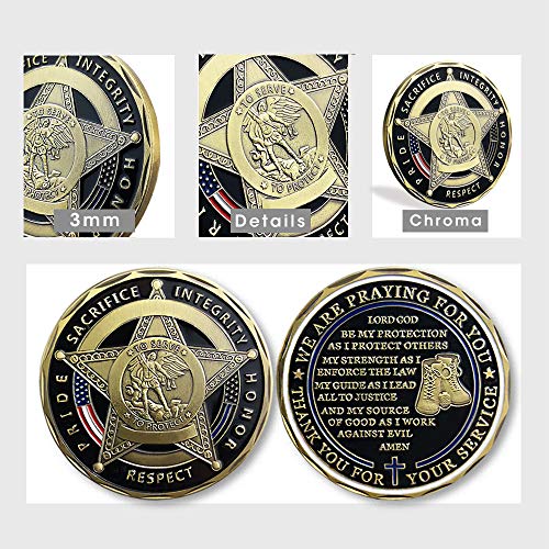 YGLLSSY Saint Michael Police Prayer Challenge Coin – Thin Blue Line Thank You Gift with Display Case