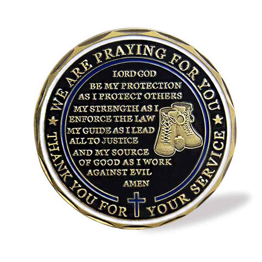YGLLSSY Saint Michael Police Prayer Challenge Coin – Thin Blue Line Thank You Gift with Display Case