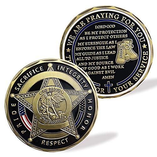 YGLLSSY Saint Michael Police Prayer Challenge Coin – Thin Blue Line Thank You Gift with Display Case