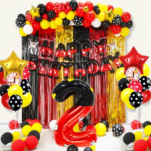 YIIHMEI Red and Black Birthday Balloon Set with 40-Inch Number 2 Foil and Star Balloons