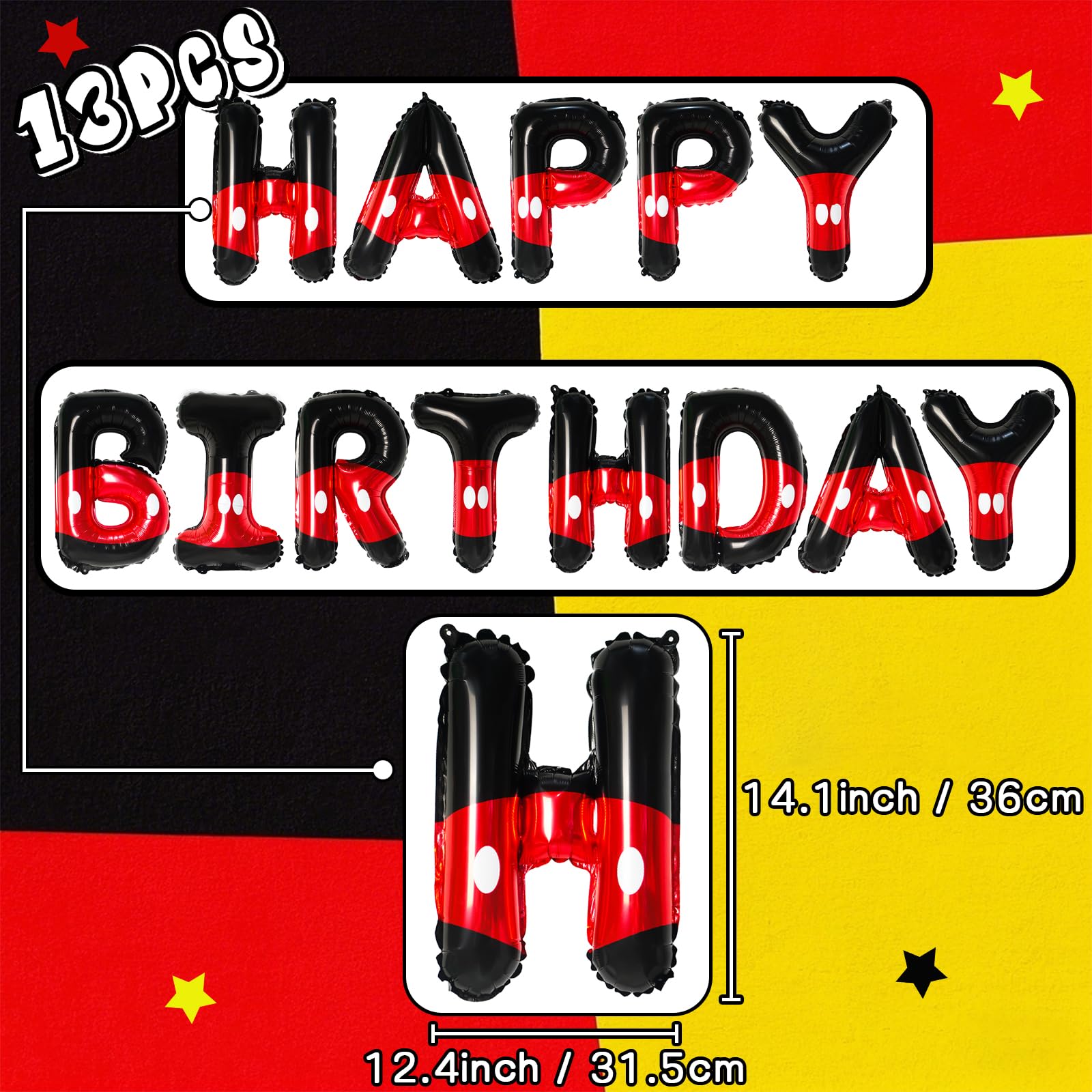 YIIHMEI Red and Black Birthday Balloon Set with 40-Inch Number 2 Foil and Star Balloons