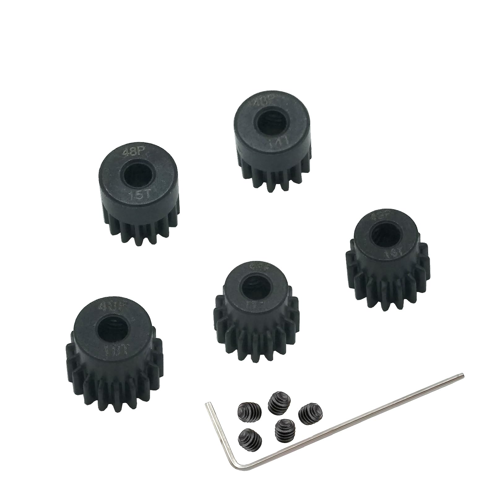 YijiaLink 48P Pinion Gear Set 5-Pack (14T-18T) Steel, 3.175mm Shaft for 1/10 RC Cars