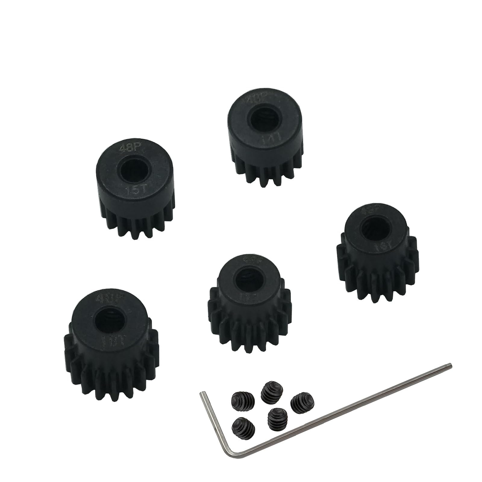YijiaLink 48P Pinion Gear Set 5-Pack (14T-18T) Steel, 3.175mm Shaft for 1/10 RC Cars