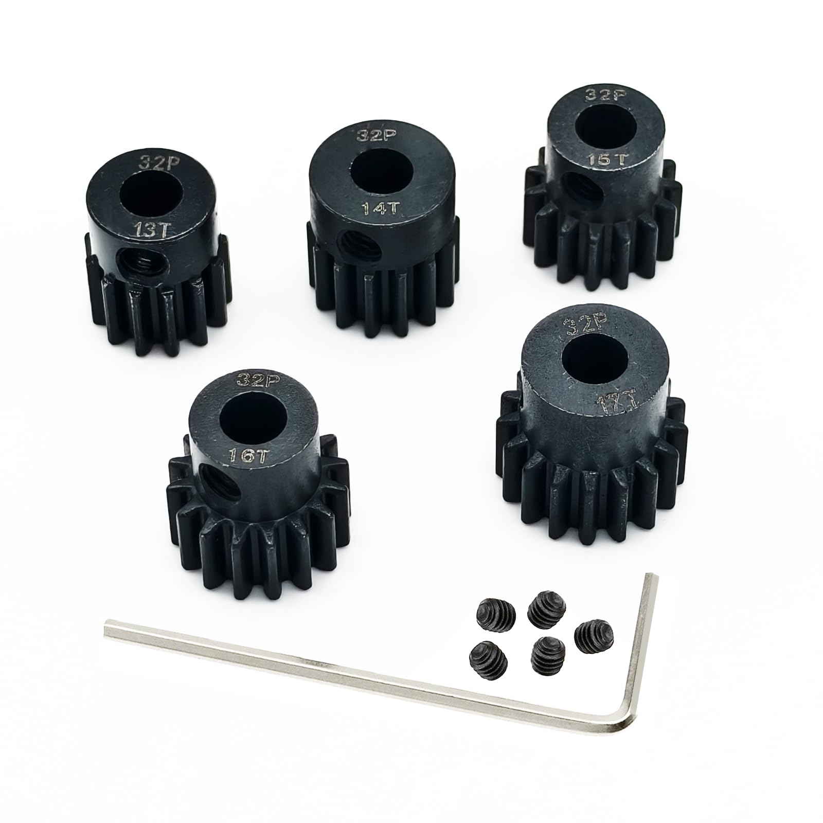 YijiaLink 5-Pack 32P 5mm Pinion Gear Set 13T-17T for 1/8 1/10 RC Cars