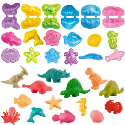 Yiklucg Dinosaur and Ocean Molds Dough Set – 18 Unique Molds + 10 Tools for Kids Aged 3-8