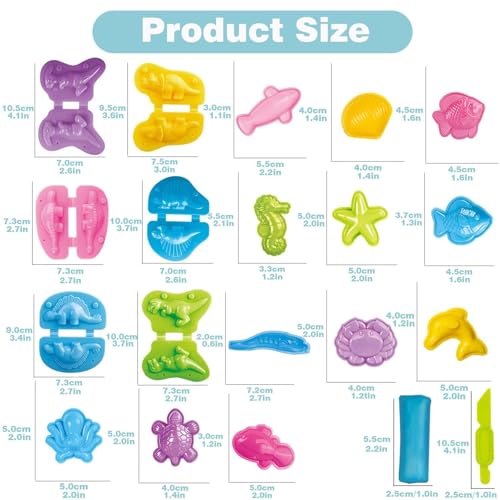 Yiklucg Dinosaur and Ocean Molds Dough Set – 18 Unique Molds + 10 Tools for Kids Aged 3-8