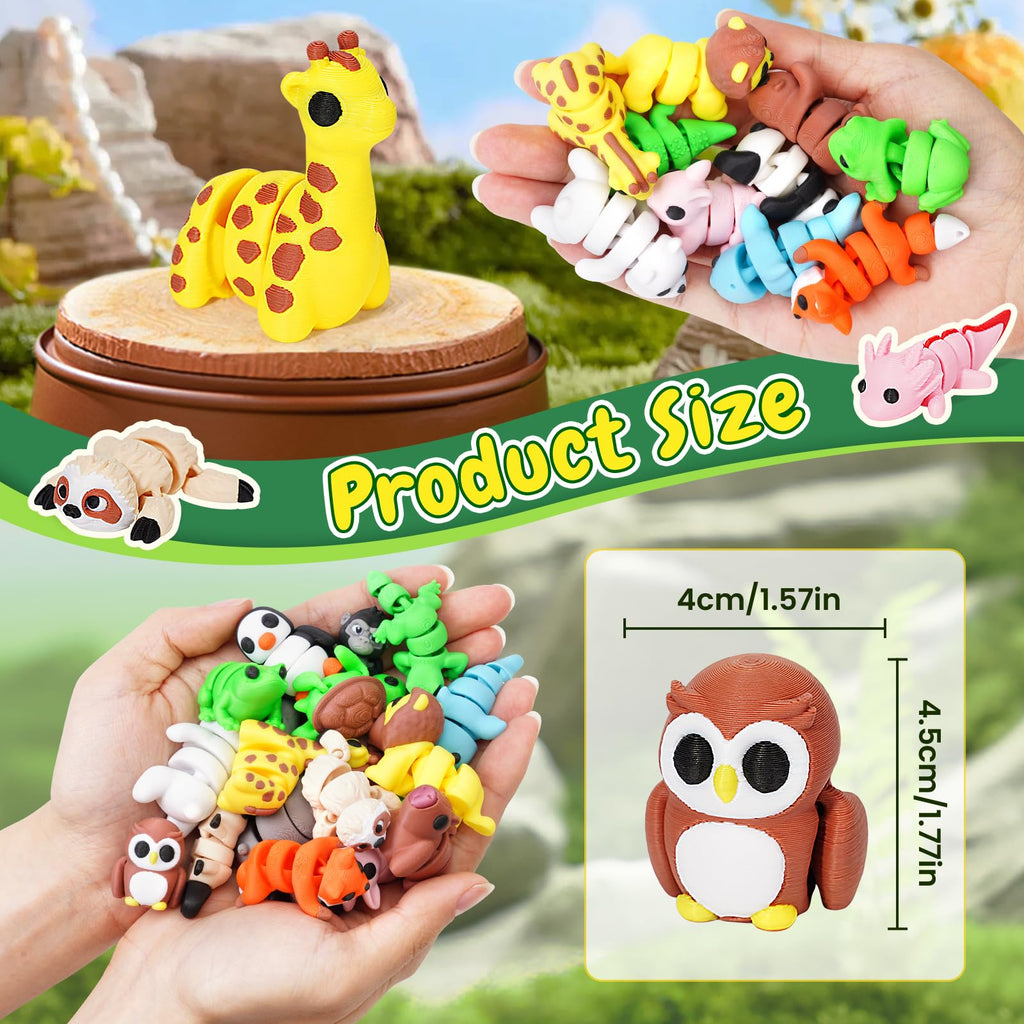 YILCER 24-Pack Mini 3D Printed Articulated Animals - Flexible Toy Figurines for Easter Baskets, Egg Fillers, and Pocket Pets