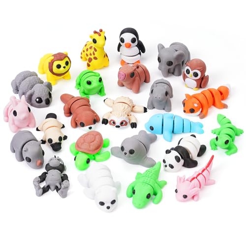 YILCER 24-Pack Mini 3D Printed Articulated Animals - Flexible Toy Figurines for Easter Baskets, Egg Fillers, and Pocket Pets