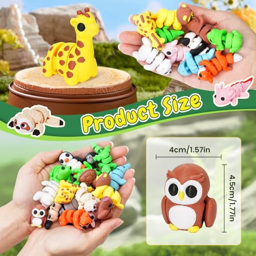 YILCER 24-Pack Mini 3D Printed Articulated Animals - Flexible Toy Figurines for Easter Baskets, Egg Fillers, and Pocket Pets