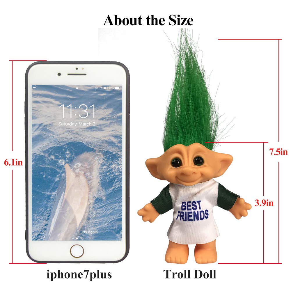 Yintlilocn 7.5" Green Vintage Troll Doll - Collectible Toy for Crafts, Party Favors, and School Projects