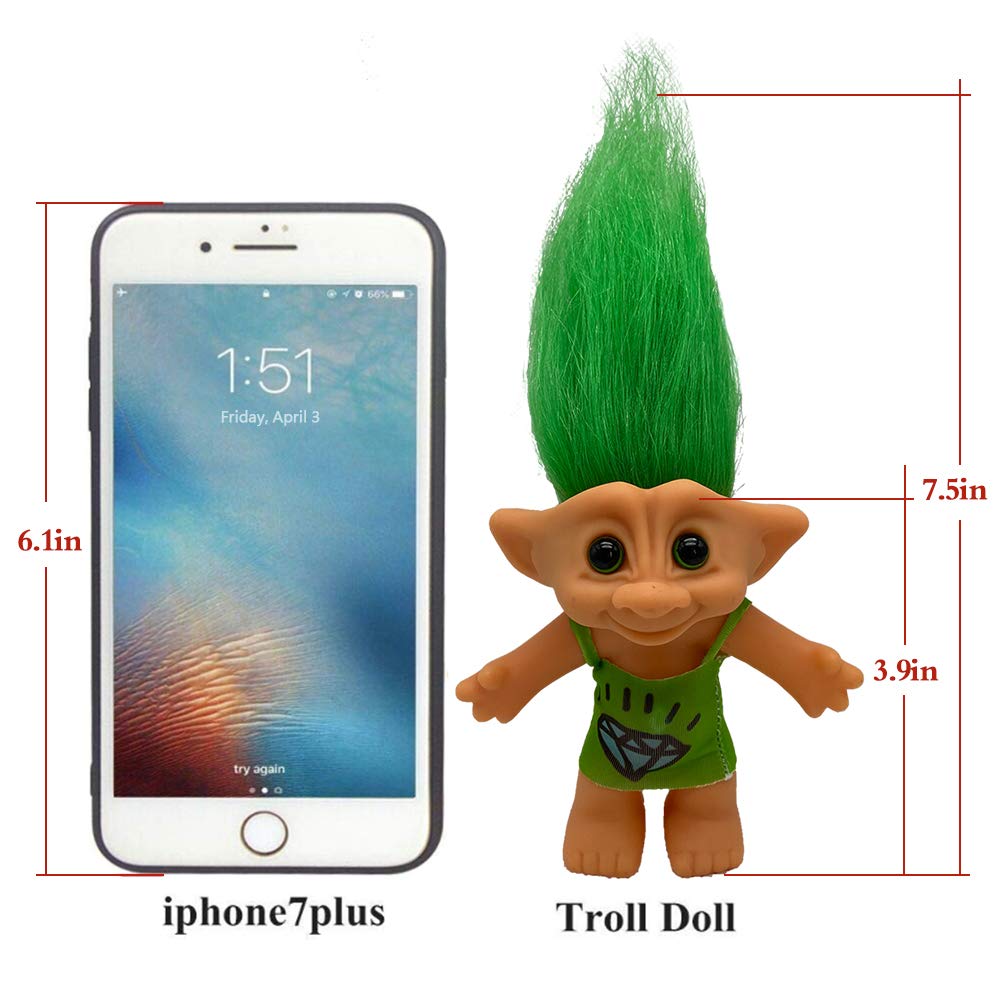 Yintlilocn Green Diamond Vintage Troll Doll – 7.5" PVC Collectible for Crafts, Parties & School Projects