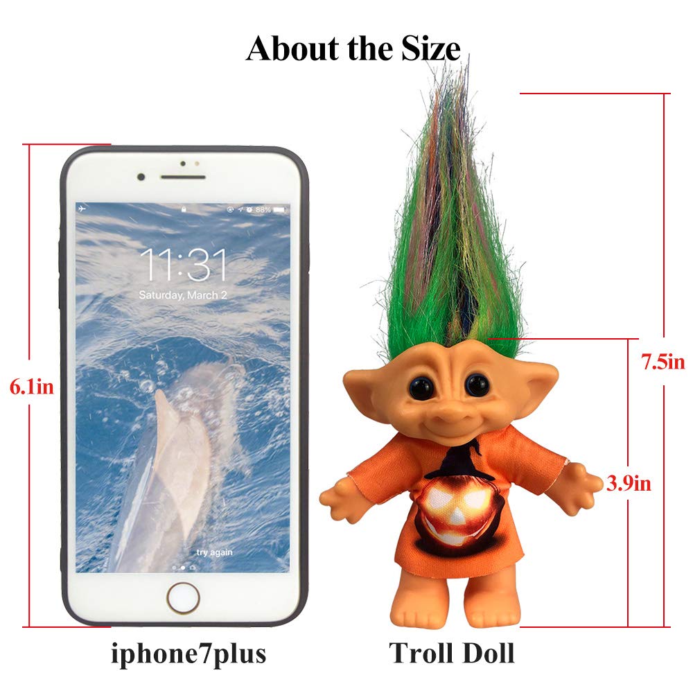 Yintlilocn Vintage Troll Doll - 7.5" Colorful Hair, PVC & Polyester, Non-Toxic, for Collections, School Projects, Arts & Crafts, Party Favors