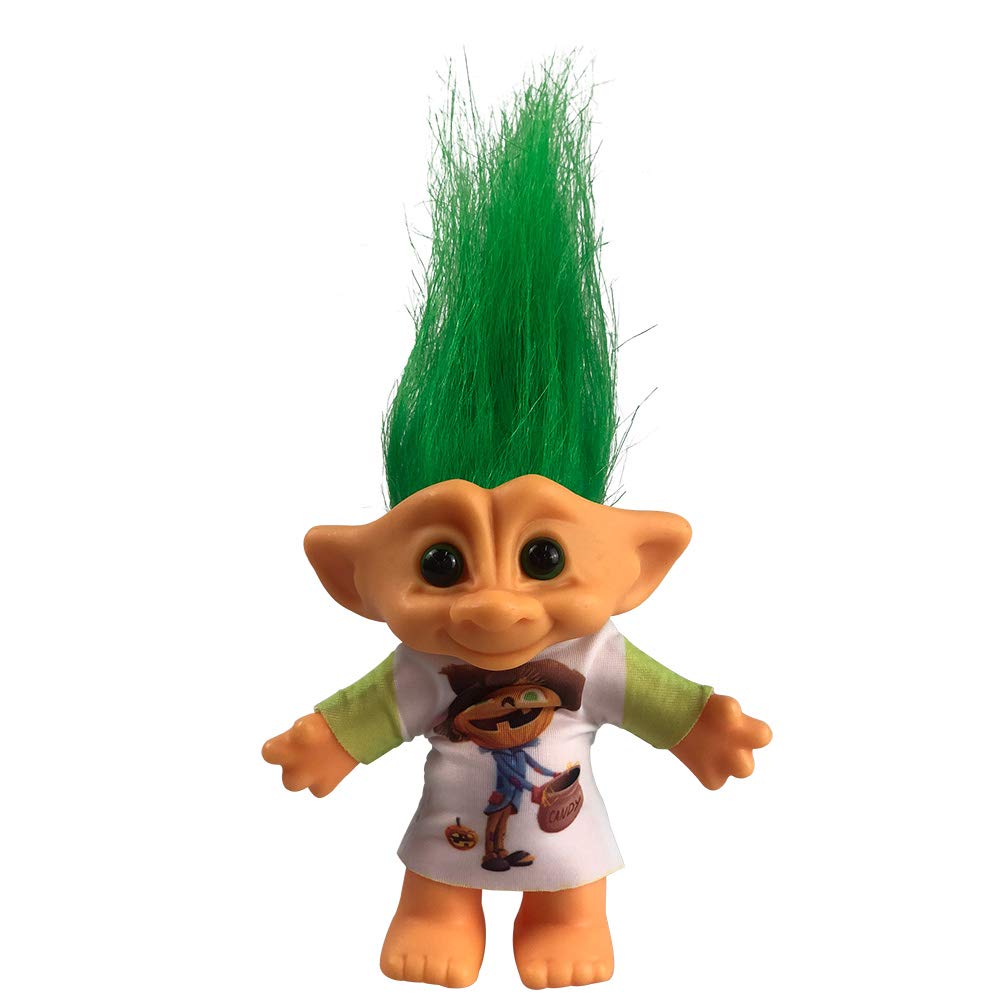 Yintlilocn Vintage Troll Doll 7.5" Green Hair – Retro Toy for Collection, School Projects, Party Favors