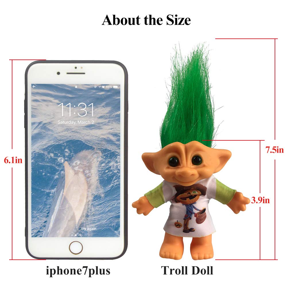Yintlilocn Vintage Troll Doll 7.5" Green Hair – Retro Toy for Collection, School Projects, Party Favors
