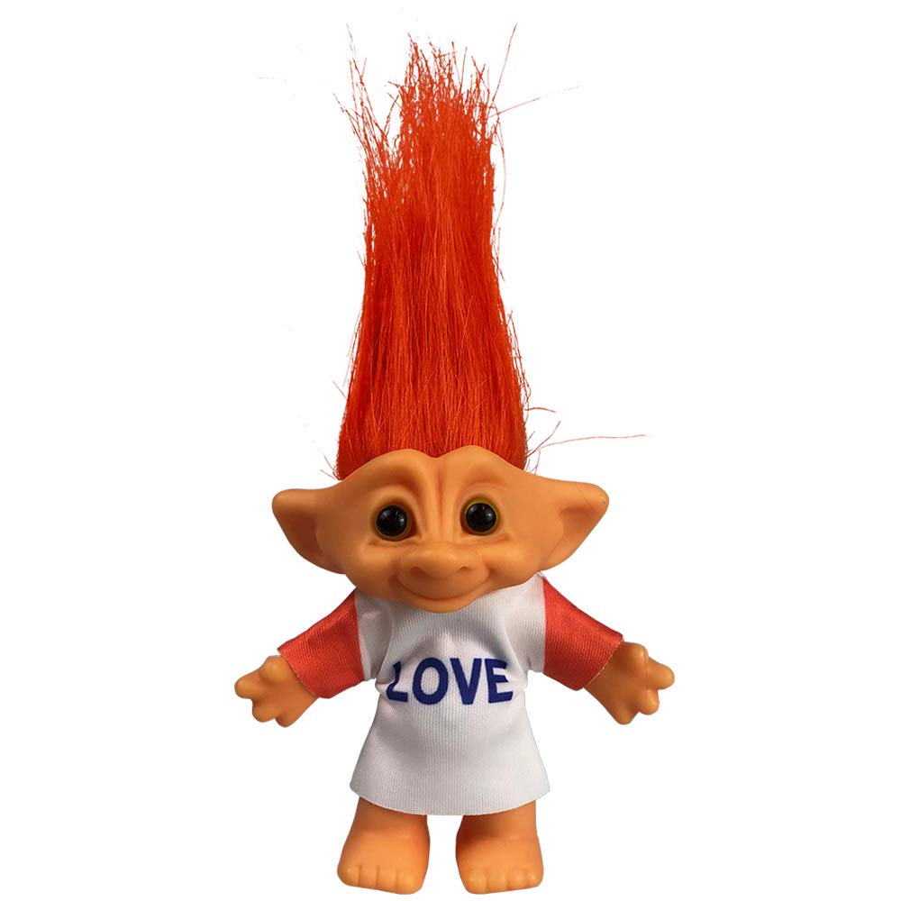 Yintlilocn Vintage Troll Doll 7.5" Orange Hair – PVC & Polyester, Safe for Kids, Party Favors & Crafts