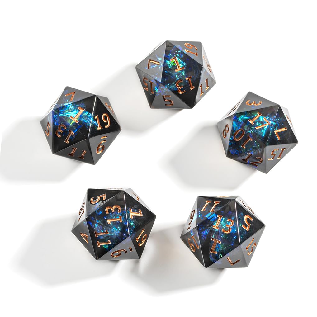 Yiotfandoll 5-Piece 22mm D20 Polyhedral Dice Set – Black Green Resin D20s for D&D, MTG & RPGs