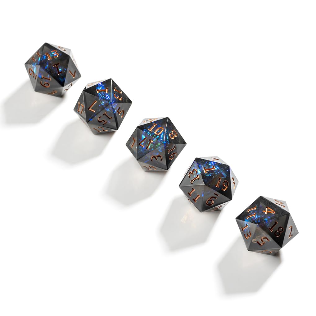 Yiotfandoll 5-Piece 22mm D20 Polyhedral Dice Set – Black Green Resin D20s for D&D, MTG & RPGs