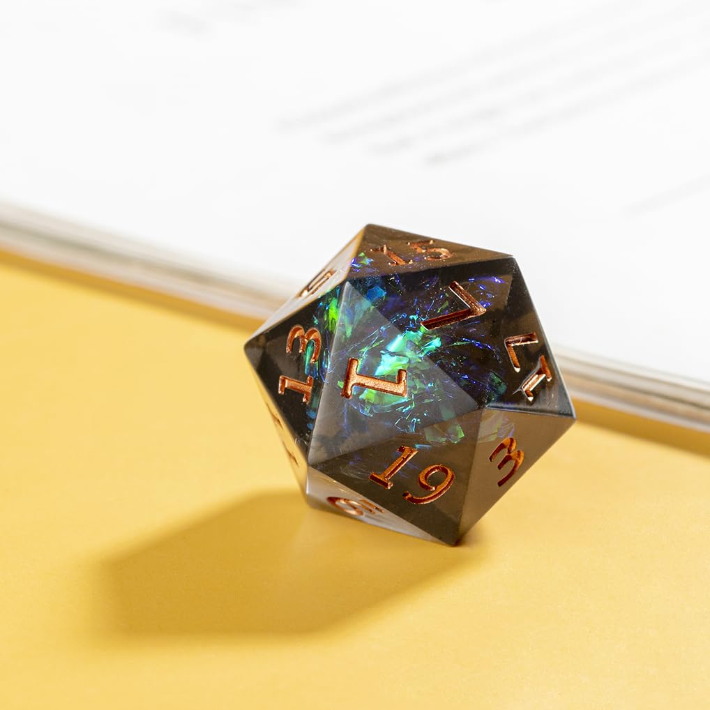 Yiotfandoll 5-Piece 22mm D20 Polyhedral Dice Set – Black Green Resin D20s for D&D, MTG & RPGs
