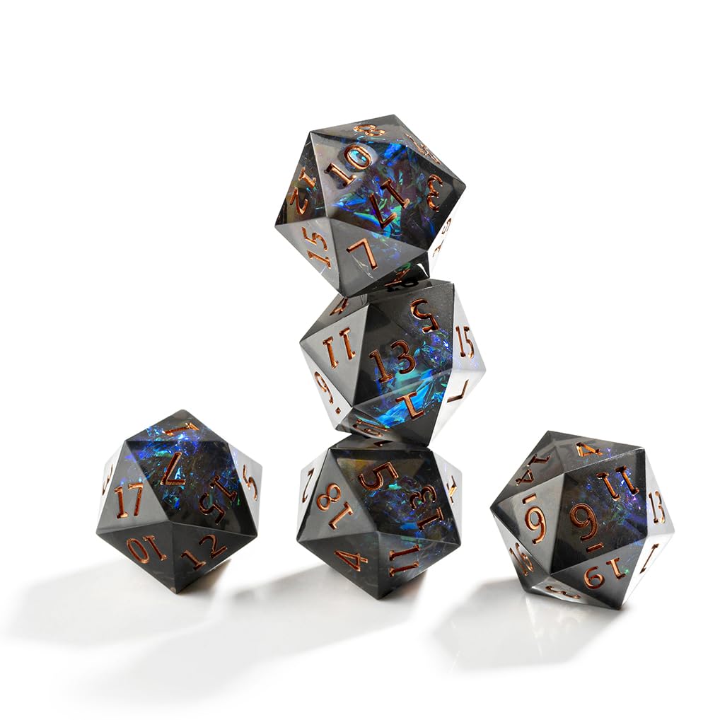 Yiotfandoll 5-Piece 22mm D20 Polyhedral Dice Set – Black Green Resin D20s for D&D, MTG & RPGs