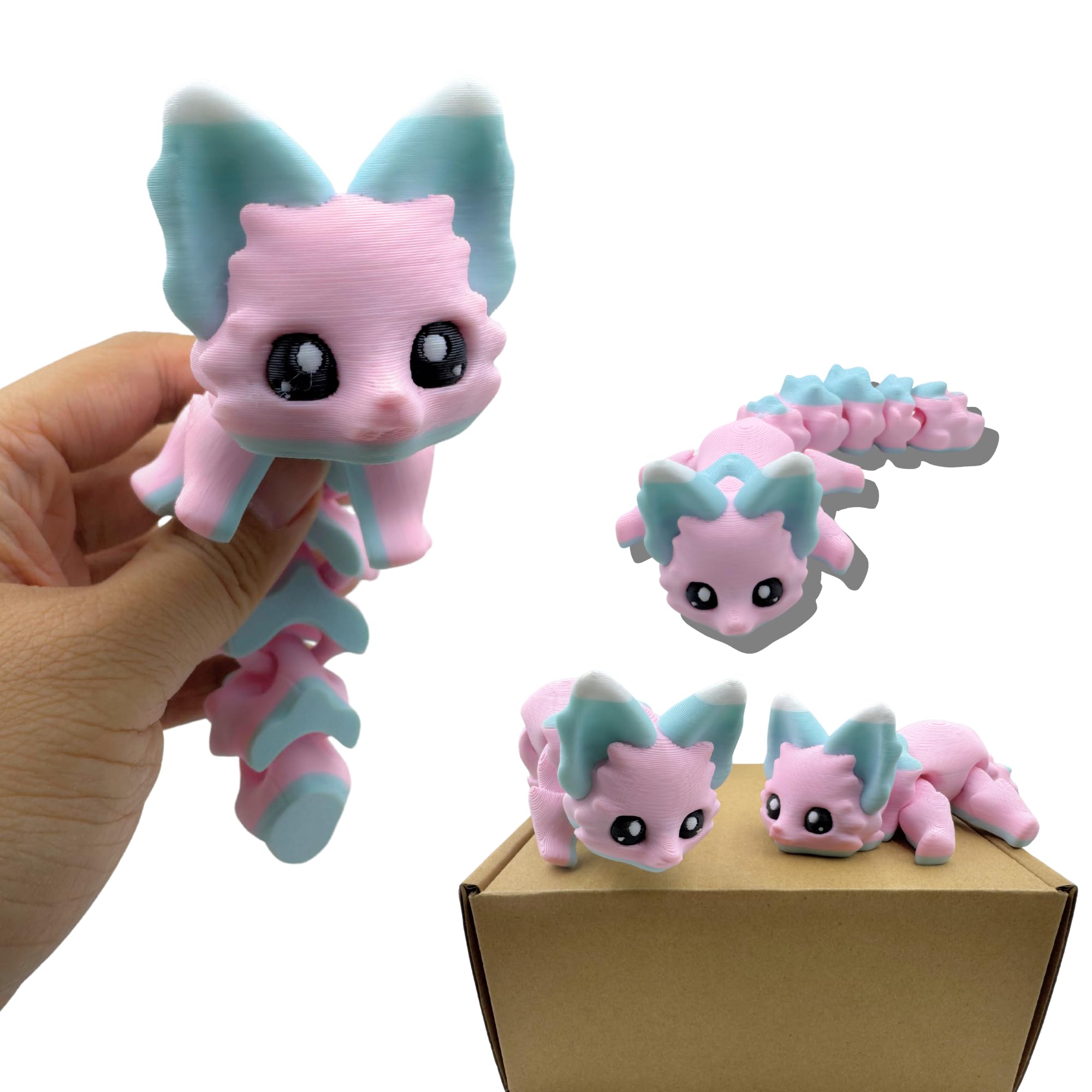 Yipintang 3D Printed Articulated Fox - 8 Inch Flexible Fidget Animal Desk Décor (Candy Fox)