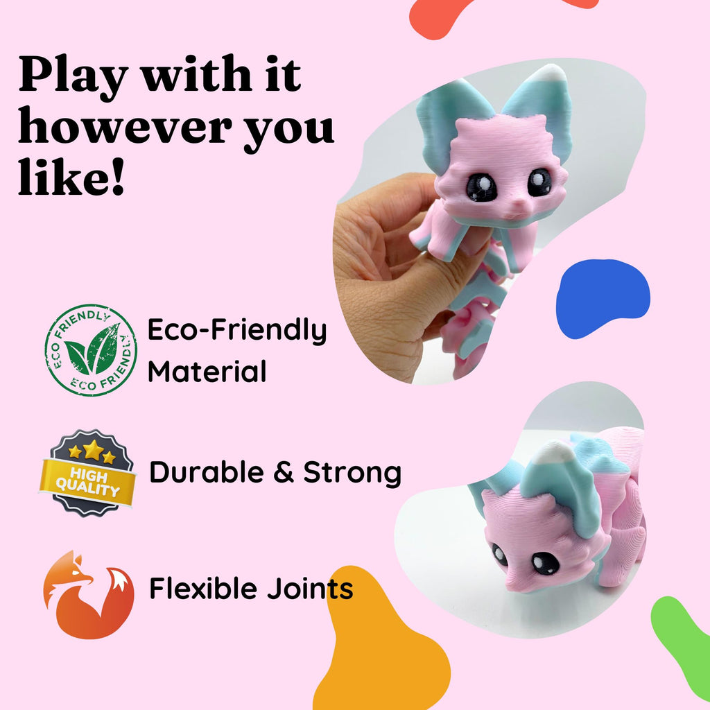 Yipintang 3D Printed Articulated Fox - 8 Inch Flexible Fidget Animal Desk Décor (Candy Fox)