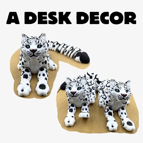 Yipintang 8-Inch Articulated Snow Leopard – 3D Printed Flexible Fidget Animal for Desk Décor