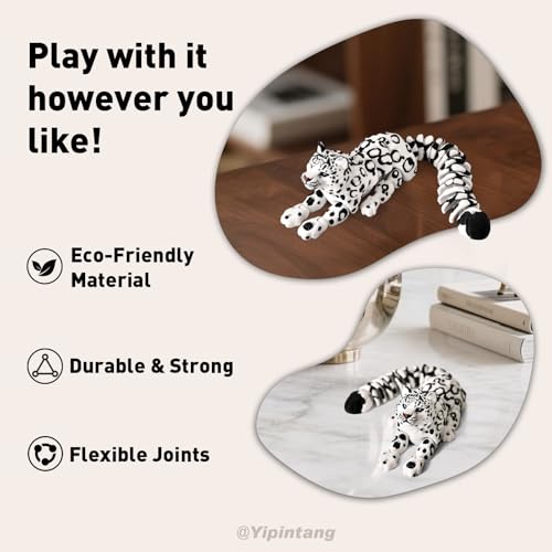 Yipintang 8-Inch Articulated Snow Leopard – 3D Printed Flexible Fidget Animal for Desk Décor
